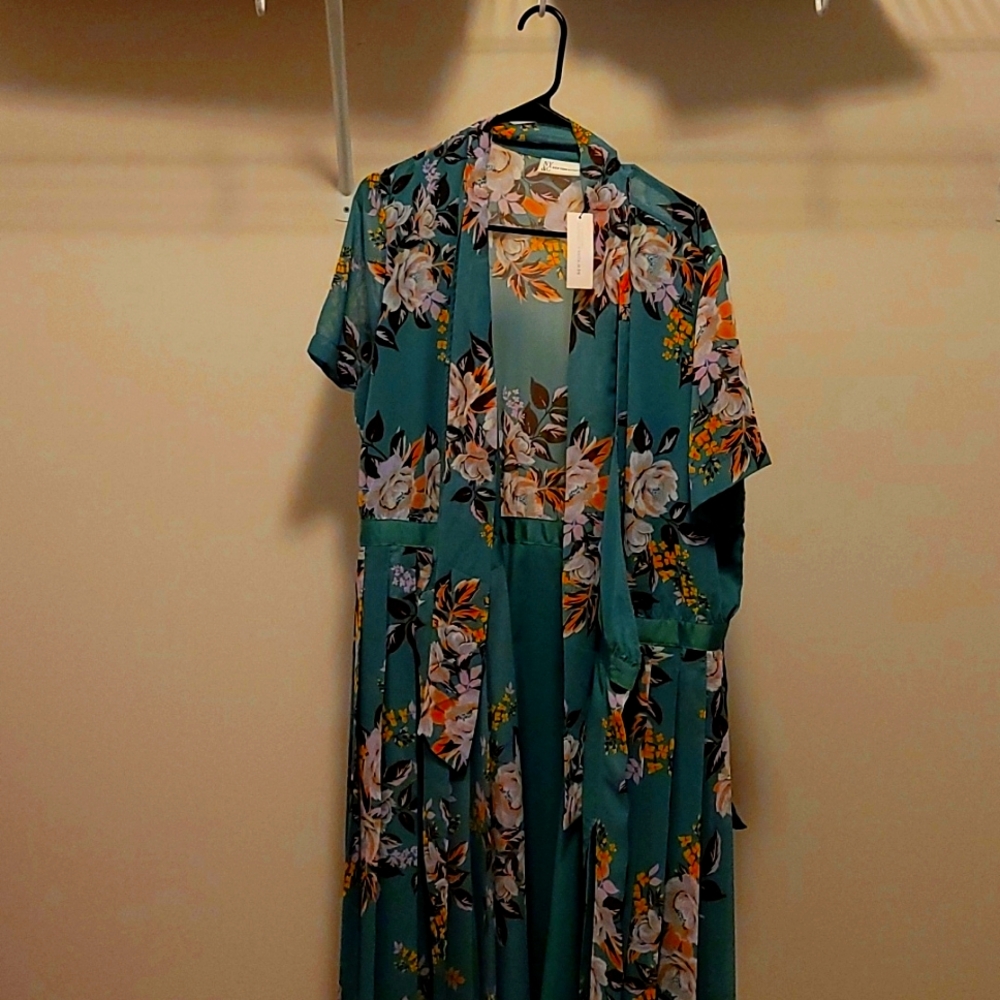 New York and Company Green Floral Dress XL